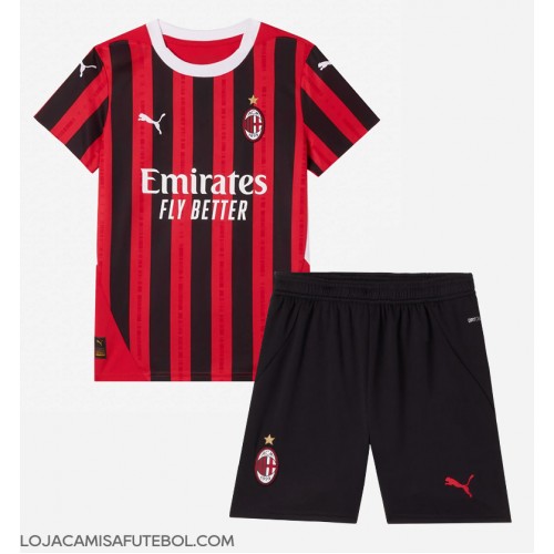 Camisa de Futebol AC Milan Equipamento Principal Infantil 2024-25 Manga Curta (+ Calças curtas)